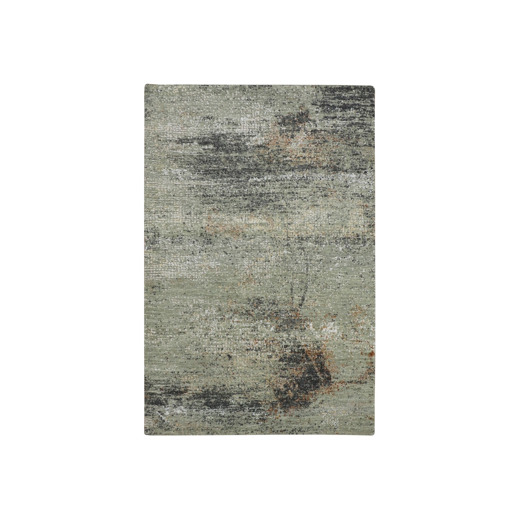 Laurel Green, Persian Knot, Abstract with Galaxy Design, 100% Wool, Hand Knotted, Densely Woven, Oriental Rug